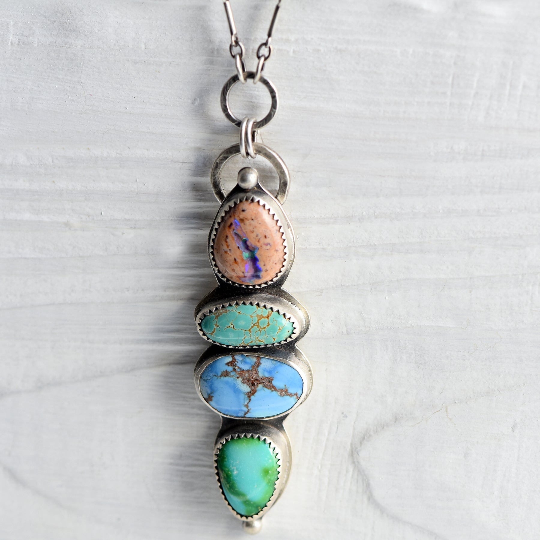 Stone Collector Necklace with Turquoise & Mexican Fire Opal