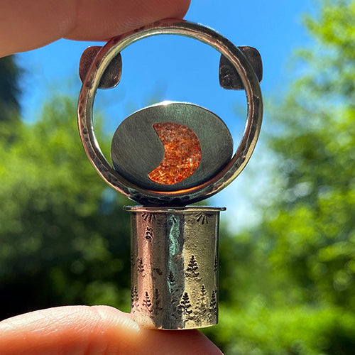 Essential Oil Rollerball  Necklace - Three Sisters Mountain Scene with Sunstone & Sonoran Gold Turquoise