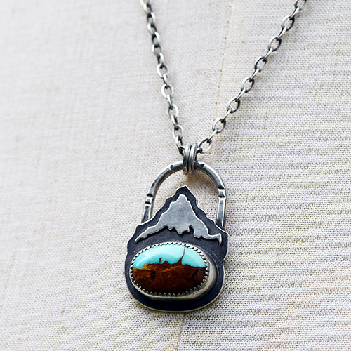 Mountain Keeper // Mt. Hood // Sterling Silver & Royston Ribbon Turquoise Necklace